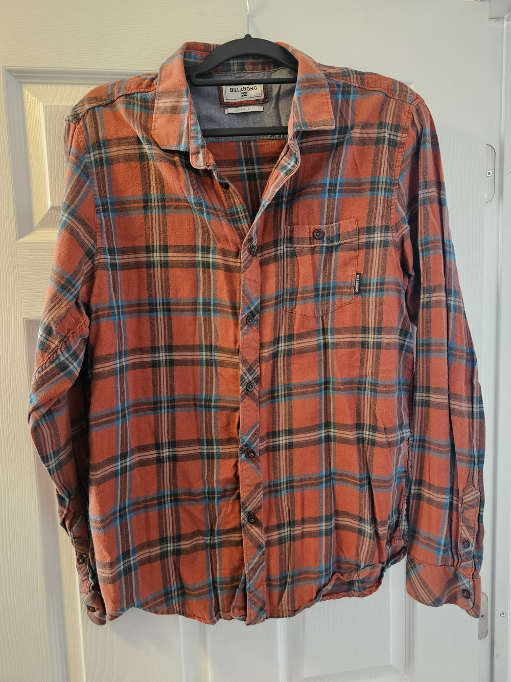Billabong Men’s Orange & Blue Plaid Button-Down Shirt